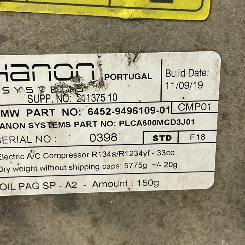 BMW / Air Conditioning Compressor / 6452 - 9496109 - 03 / 2014 - 2023 - Dragon Engines LTD